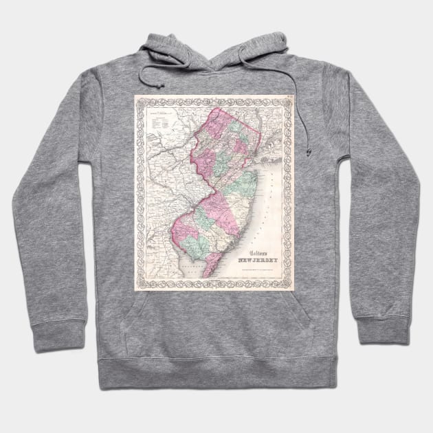 Vintage Map of New Jersey (1855) Hoodie by Bravuramedia